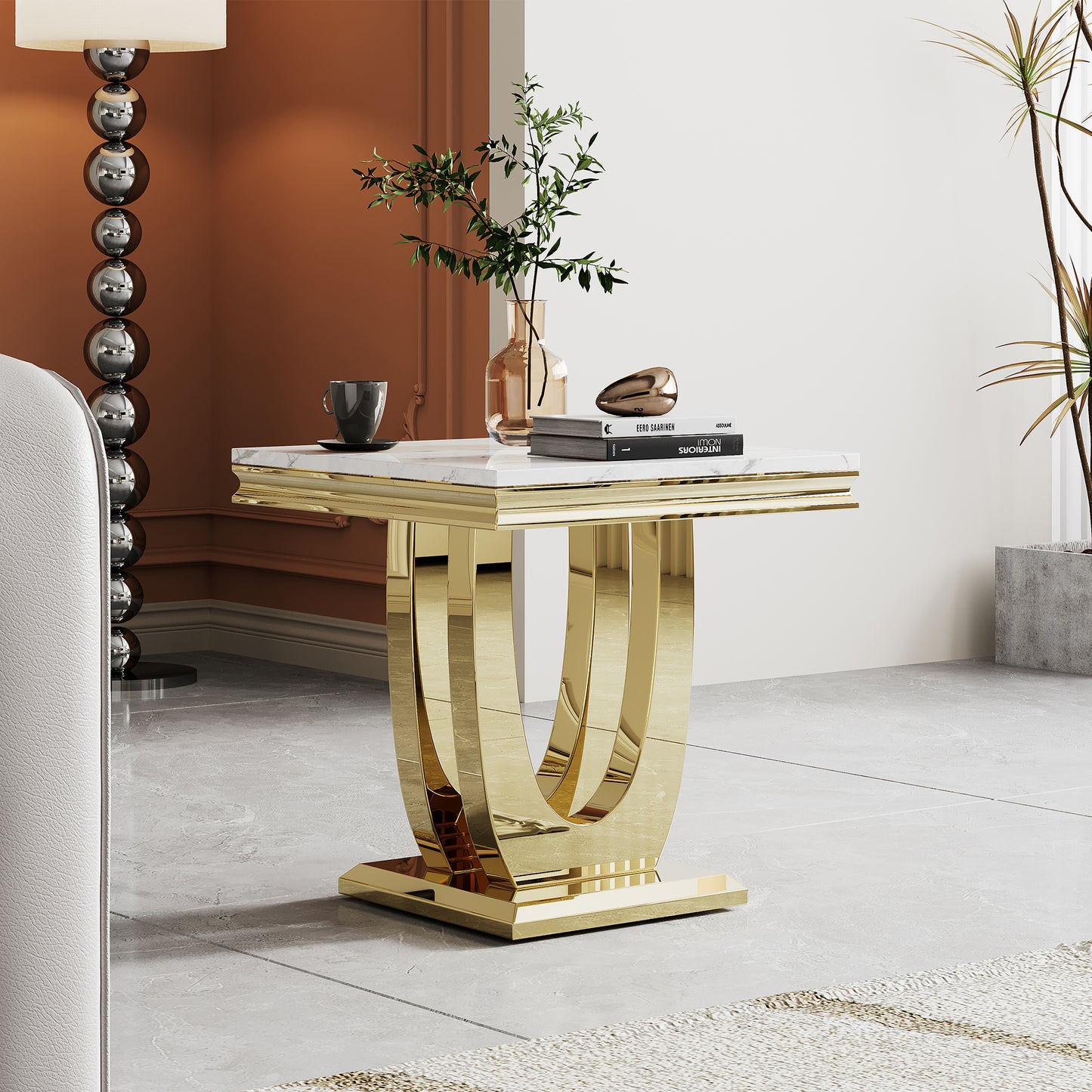 SSLine U-Shape Modern Elegant Square Faux Marble End Table