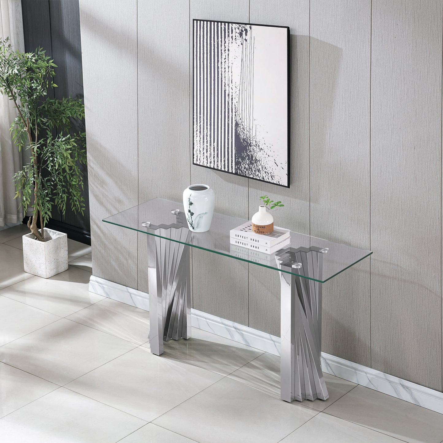 SSLine 55" Rectangle Clear Glass Luxury Sofa Console Table