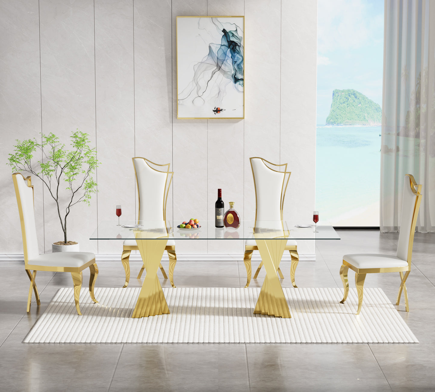 SSLine White Leather Dining Chairs for Kitchen Dining Room (Table Not Included)