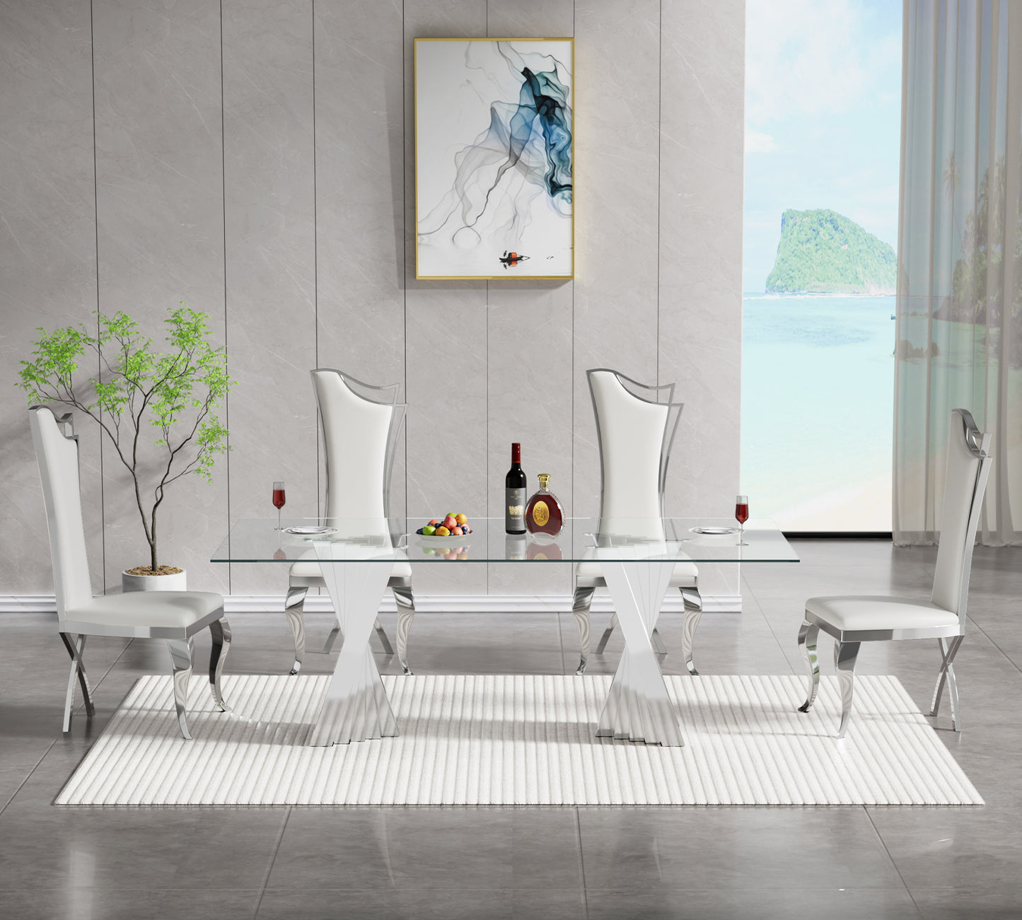 SSLine White Leather Dining Chairs for Kitchen Dining Room (Table Not Included)