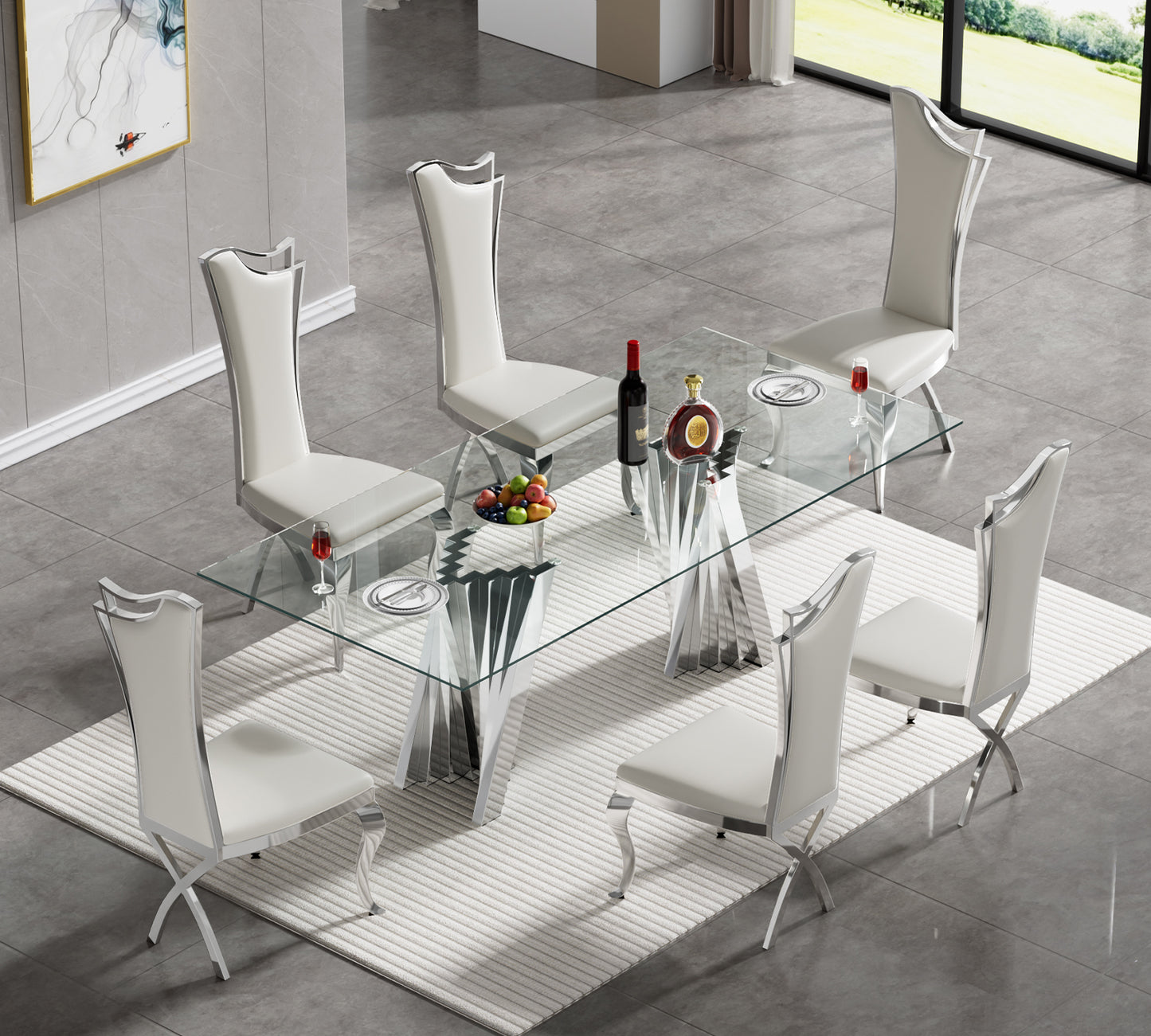 SSLine White Leather Dining Chairs for Kitchen Dining Room (Table Not Included)