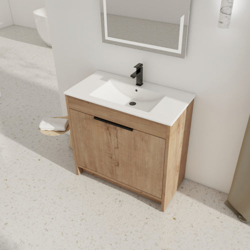 SSLine 36-Inch Bathroom Vanity with Sink (Natural Brown)