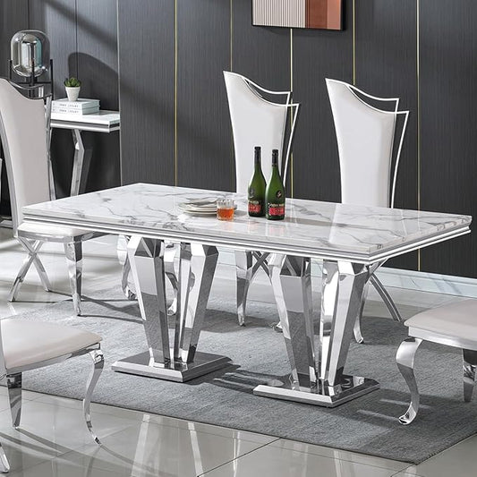 SSLine Rectangle 70" Faux Marble Dining Table With Diamond Shape Legs (Chairs Not Included)