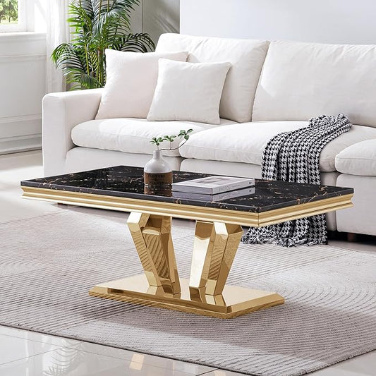 SSLine 46.8" Diamond Shape Rectangular Faux Marble Coffee Table c