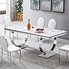 SSLine 70" Rectangle Faux Marble Kitchen Table for 6 People (Chairs Not Included)