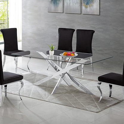 SSLine 63" Long Tempered Glass Dining Table for 6 People (Chairs Not Included)