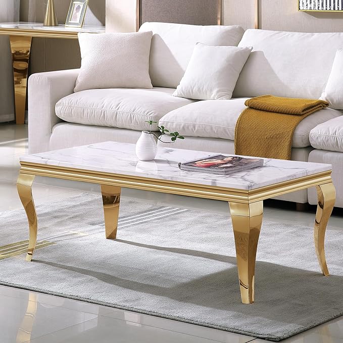 SSLine S Shape Rectangular 46.8" Faux Marble Coffee Table