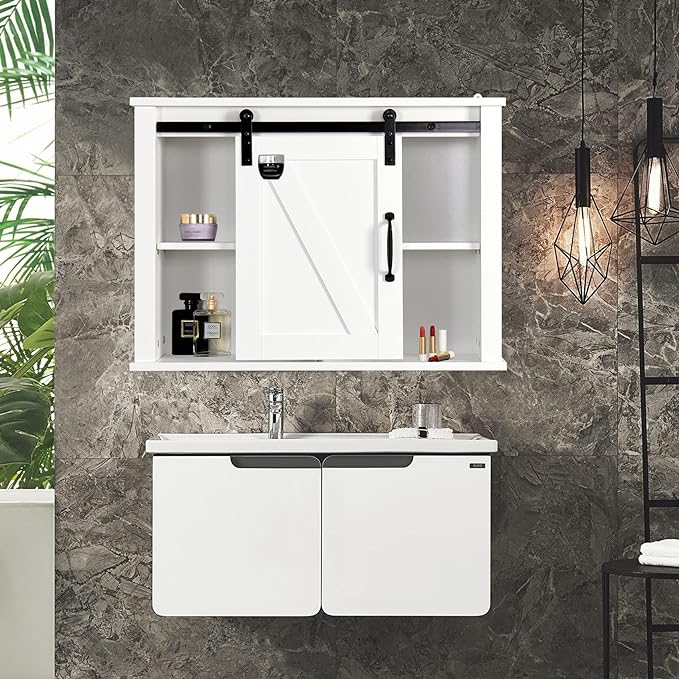 SSLine Wall-Mounted Vintage White Bathroom Cabinet