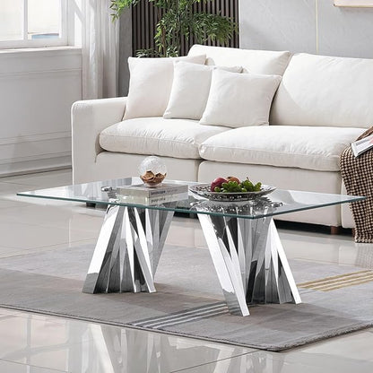 SSLine 51" Rectangle Modern Clear Glass Coffee Table