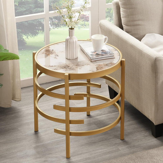 SSLine Sintered Stone End Table with Metal Frame Legs 