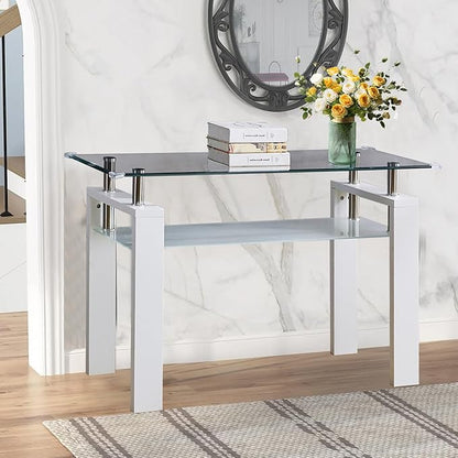 SSLine Rectangular 2-Tier Slim Clear Glass Console Table