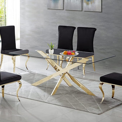 SSLine 63" Long Tempered Glass Dining Table for 6 People (Chairs Not Included)