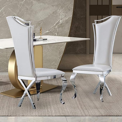 SSLine White Leather Dining Chairs for Kitchen Dining Room (Table Not Included)