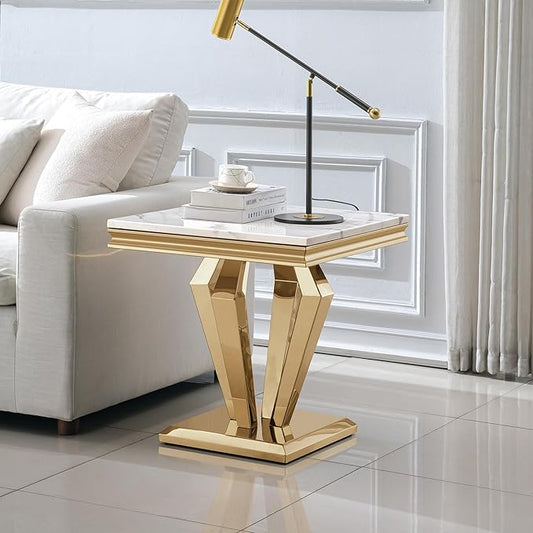 SSLine Square Diamond Shape Modern White Faux Marble End Table