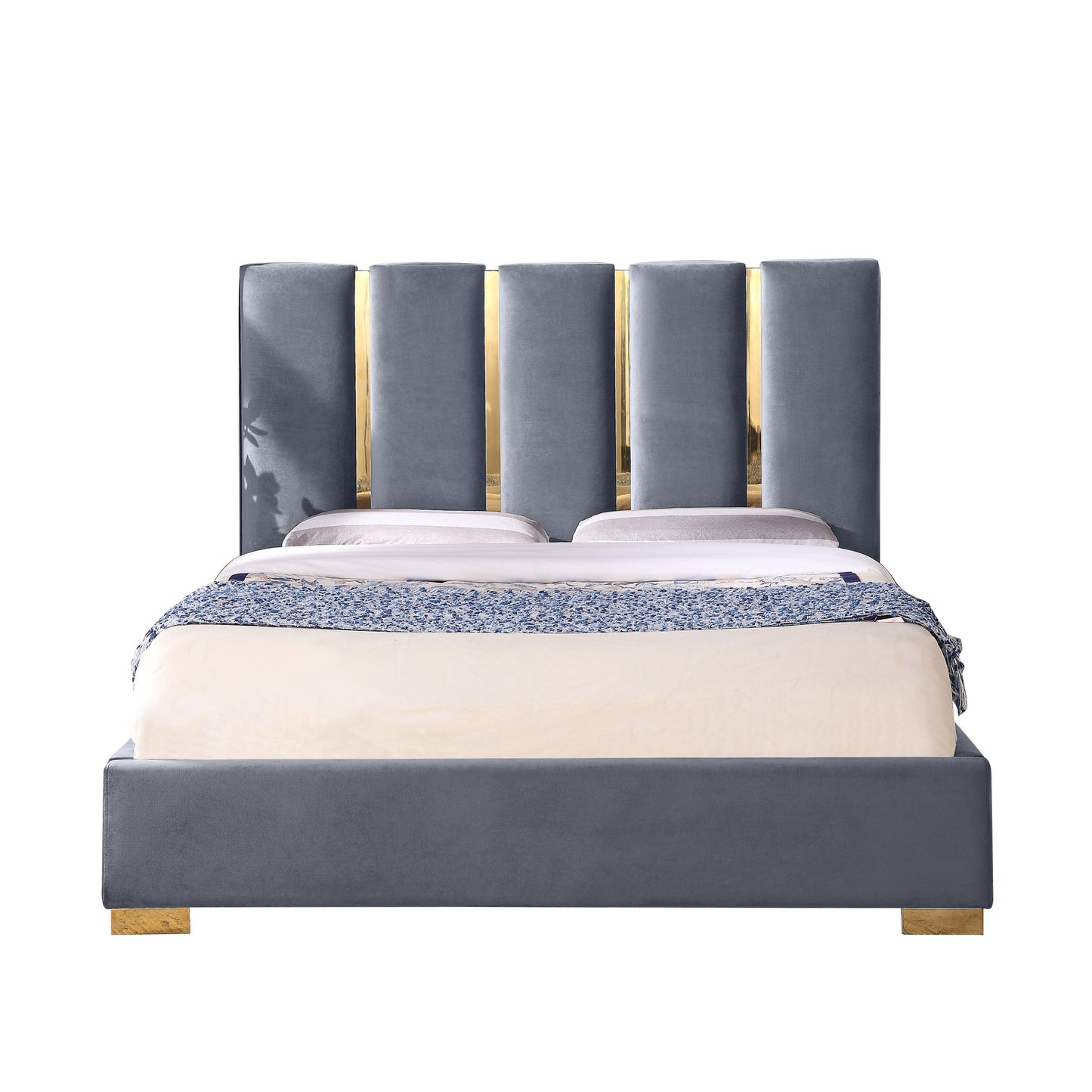 SSline King Size Modern Velvet Upholstered Bed with Headboard