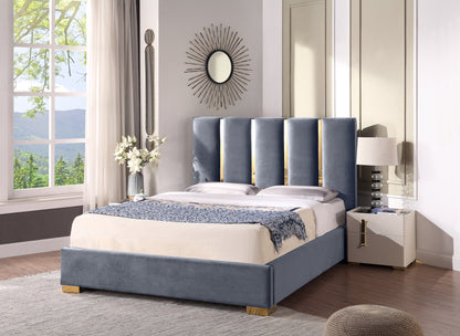 SSline King Size Modern Velvet Upholstered Bed with Headboard