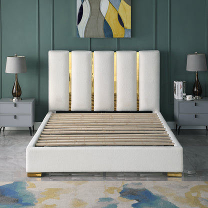 SSline King Size Modern Velvet Upholstered Bed with Headboard