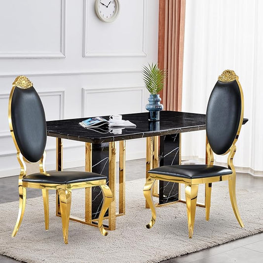 SSLine Modern Luxury Dining Room Chairs with Black Leather Set of 2 (Table Not Included)