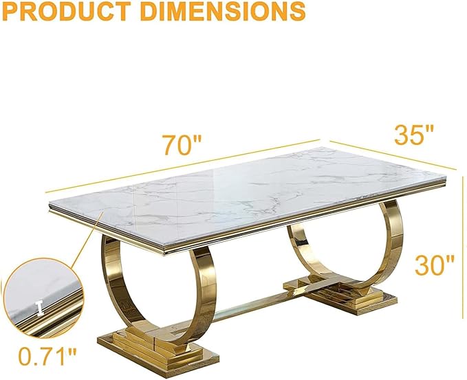 SSLine 70" Rectangle Faux Marble Kitchen Table for 6 People (Chairs Not Included)