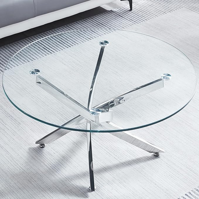 SSLine 35.4" Round Tempered Glass Pedestal Coffee Table