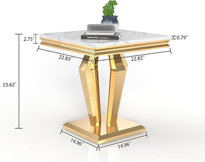 SSLine Square Diamond Shape Modern White Faux Marble End Table