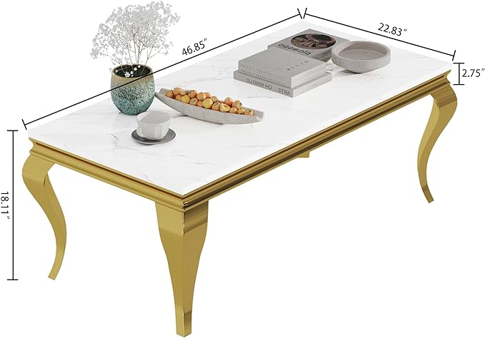 SSLine S Shape Rectangular 46.8" Faux Marble Coffee Table