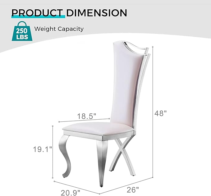 SSLine White Leather Dining Chairs for Kitchen Dining Room (Table Not Included)