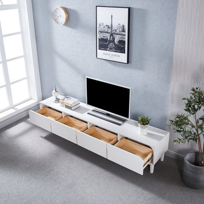 SSline White TV Stand, Media Console Television Table with 4 Storage Drawer