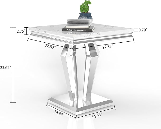 SSLine Square Diamond Shape Modern White Faux Marble End Table