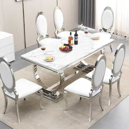 SSLine 70" Rectangle Faux Marble Kitchen Table for 6 People (Chairs Not Included)