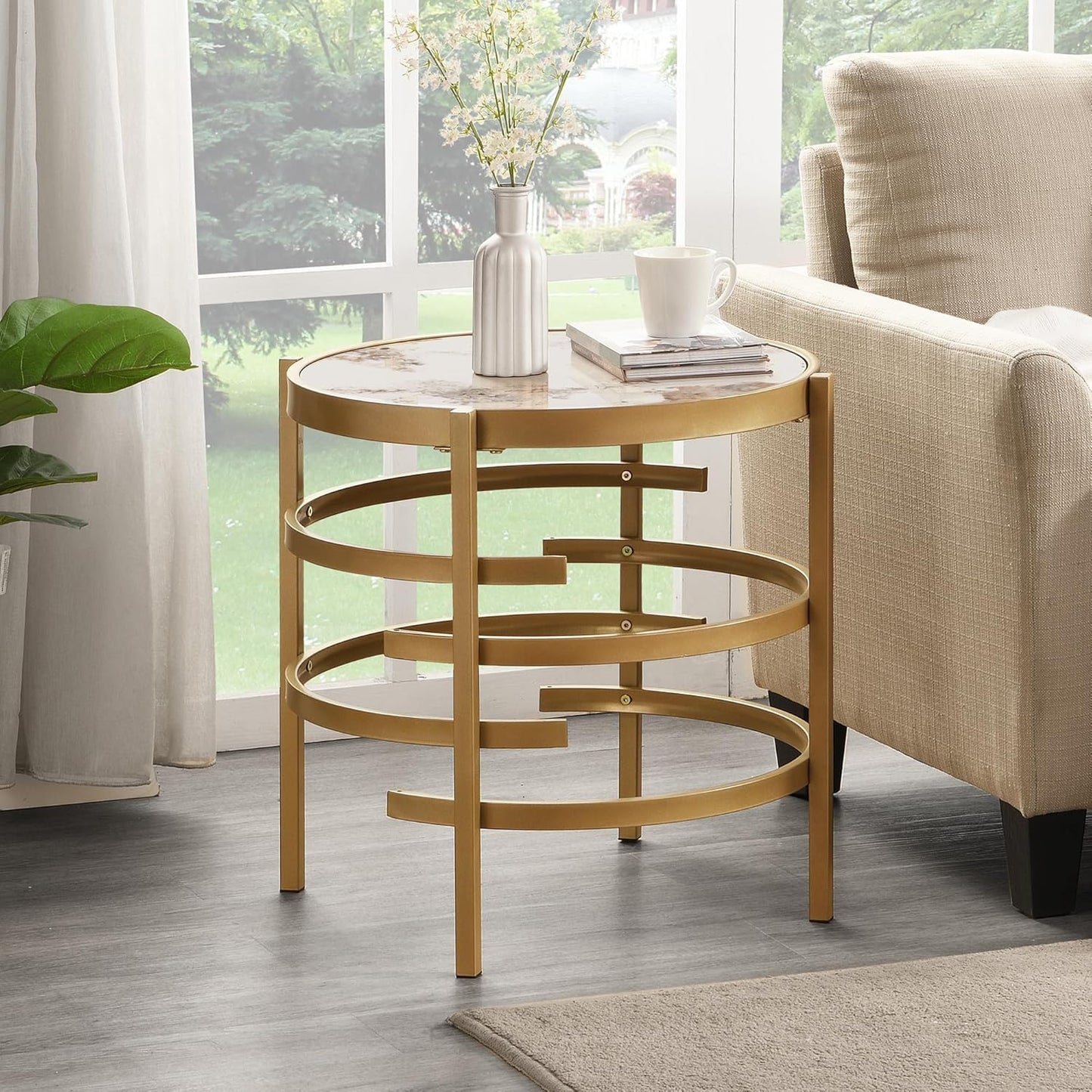 SSLine Sintered Stone End Table with Metal Frame Legs 