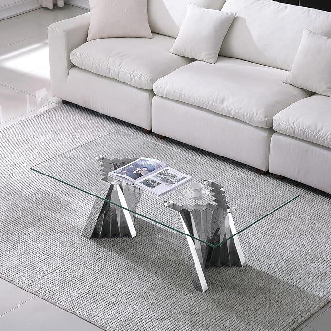 SSLine 51" Rectangle Modern Clear Glass Coffee Table