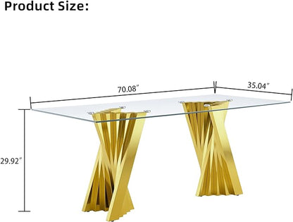 SSLine Modern 70" Dining Table with 8 Grey Tufted Chairs