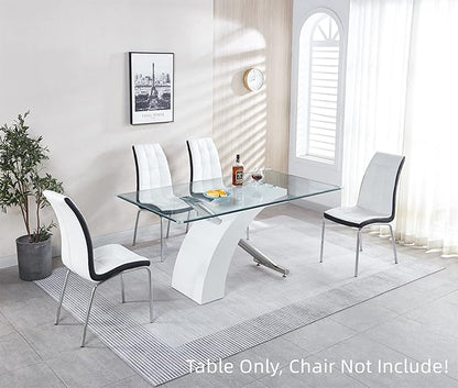 SSLine 63" Tempered Glass Dining Table for 6 People (Chairs Not Included)