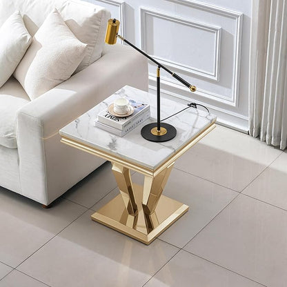 SSLine Square Diamond Shape Modern White Faux Marble End Table