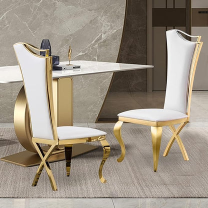 SSLine White Leather Dining Chairs for Kitchen Dining Room (Table Not Included)