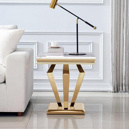 SSLine Square Diamond Shape Modern White Faux Marble End Table