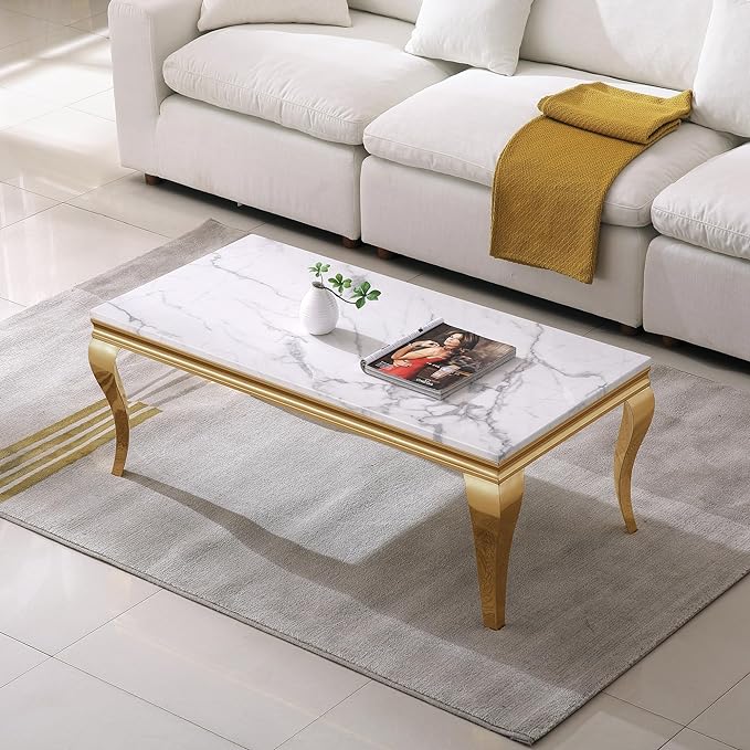 SSLine S Shape Rectangular 46.8" Faux Marble Coffee Table