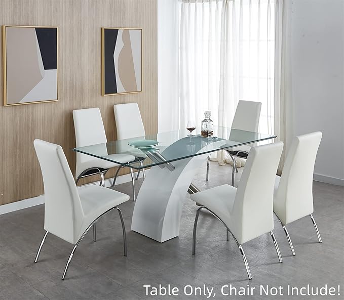 SSLine 63" Tempered Glass Dining Table for 6 People (Chairs Not Included)