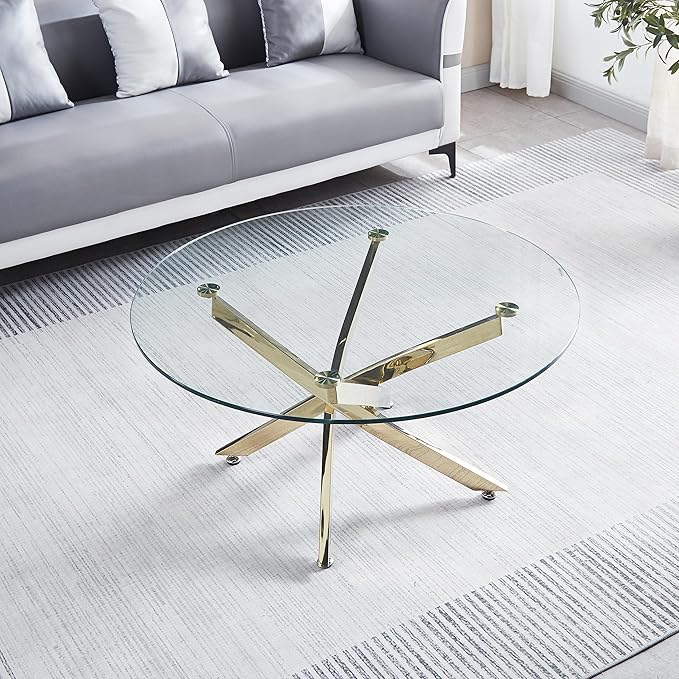 SSLine 35.4" Round Tempered Glass Pedestal Coffee Table