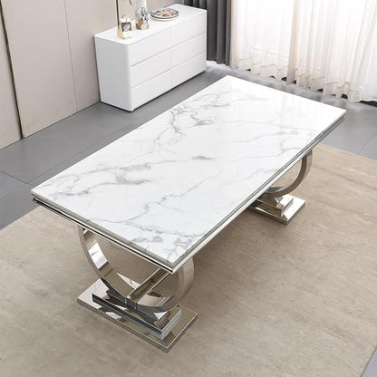 SSLine 70" Rectangle Faux Marble Kitchen Table for 6 People (Chairs Not Included)