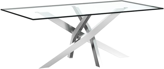 SSLine 63" Long Tempered Glass Dining Table for 6 People (Chairs Not Included)