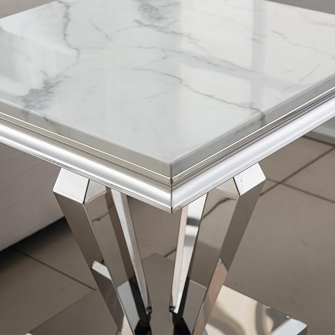 SSLine Square Diamond Shape Modern White Faux Marble End Table