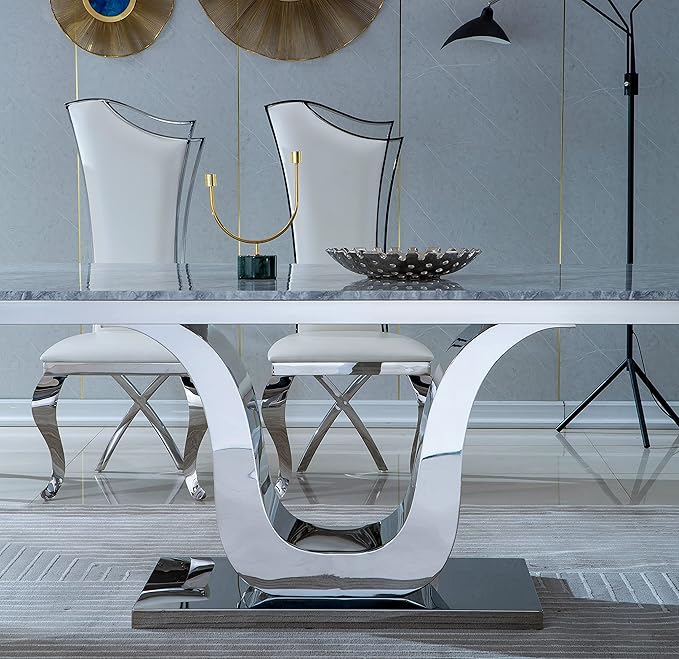 SSLine White Leather Dining Chairs for Kitchen Dining Room (Table Not Included)