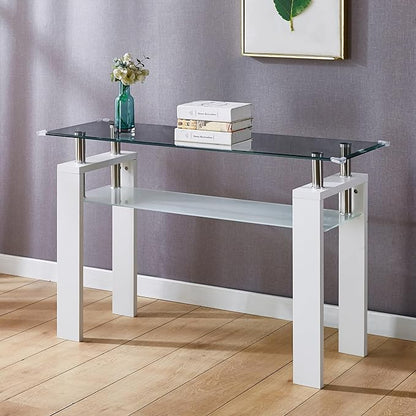 SSLine Rectangular 2-Tier Slim Clear Glass Console Table