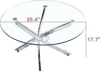 SSLine 35.4" Round Tempered Glass Pedestal Coffee Table