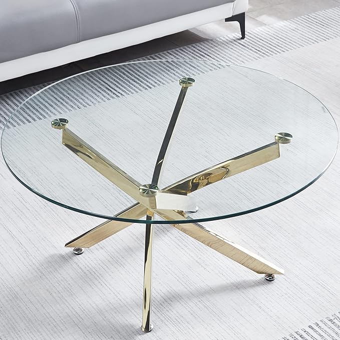 SSLine 35.4" Round Tempered Glass Pedestal Coffee Table