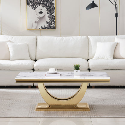 SSLine U Shape Modern 46.8" Rectangular Faux Marble Coffee Table