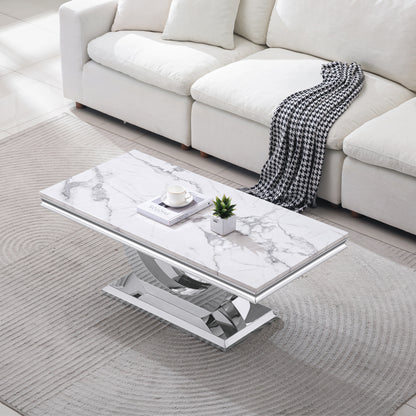 SSLine U Shape Modern 46.8" Rectangular Faux Marble Coffee Table