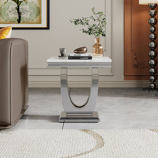 SSLine U-Shape Modern Elegant Square Faux Marble End Table